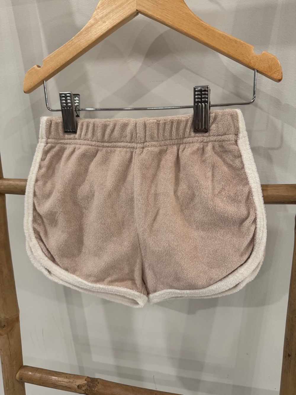 Lula and Sol kids terry Shorts in Light Taupe with Cream Trim